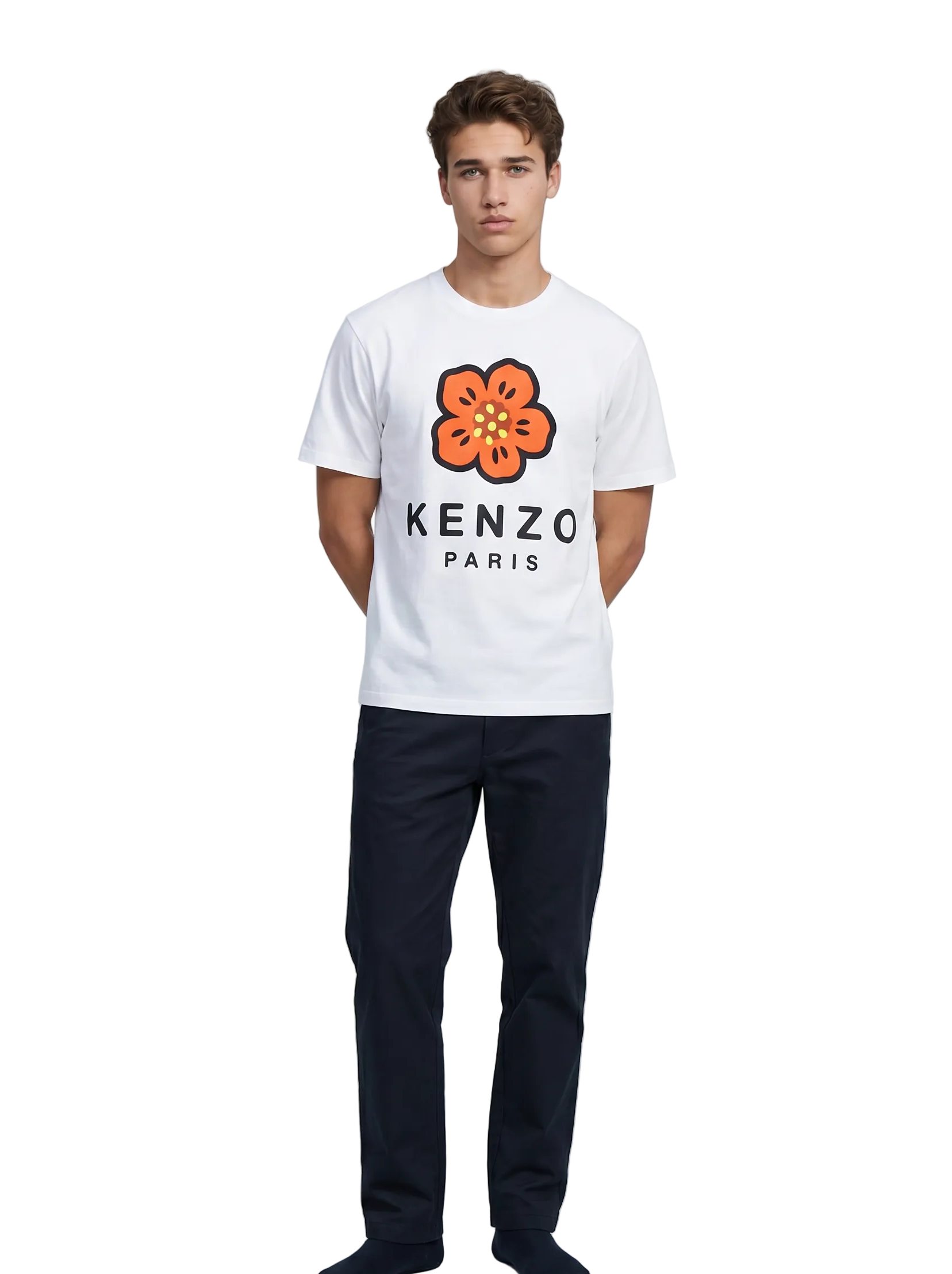 T-shirt Kenzo Boke Flower blanc vue dos fleur orange logo KENZO Paris