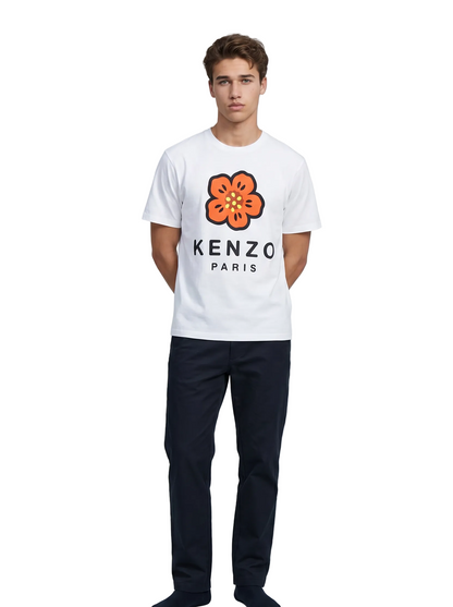 T-shirt Kenzo Boke Flower blanc vue dos fleur orange logo KENZO Paris