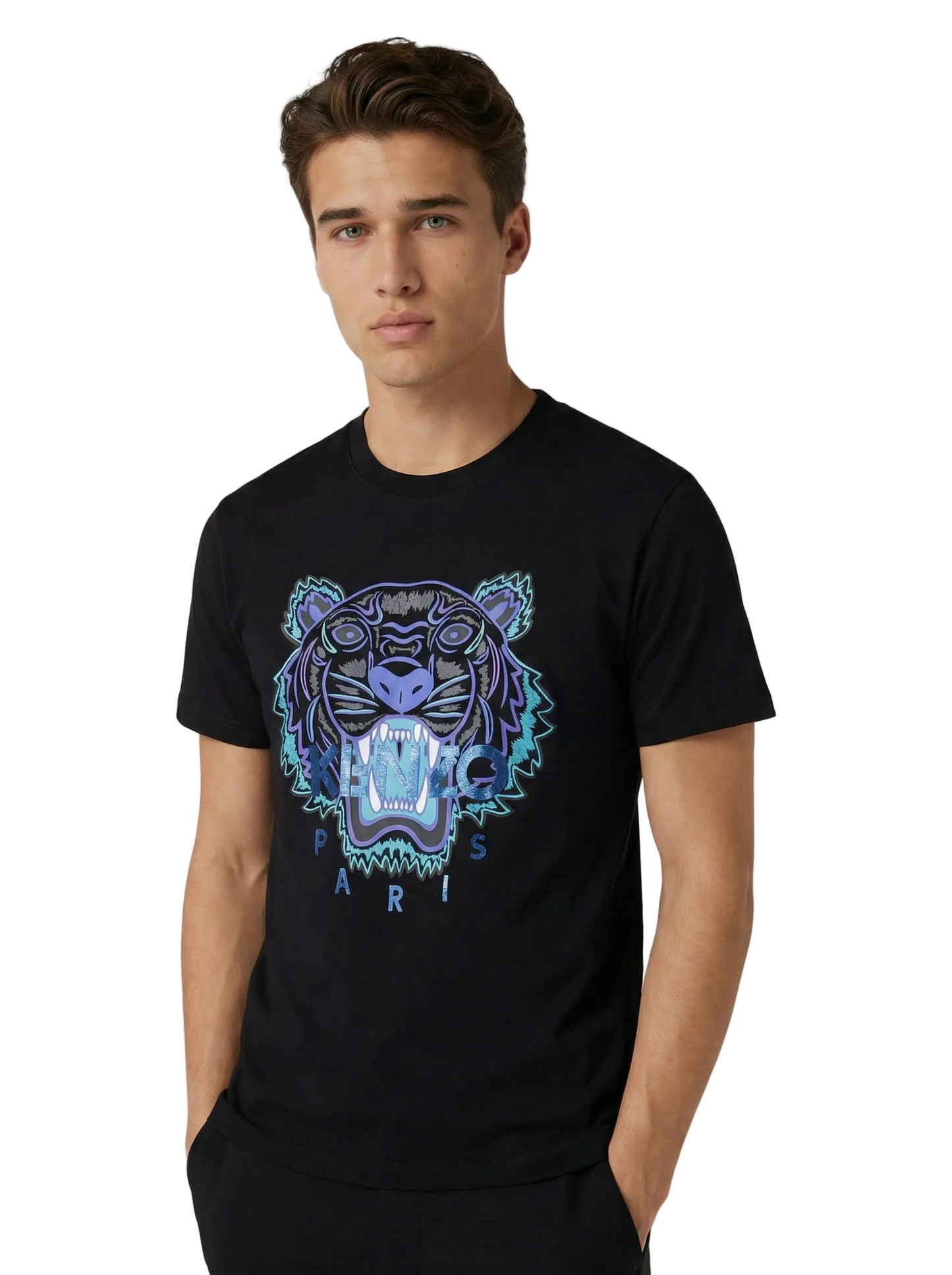 T-shirt Kenzo Tigre homme vue dos motif tigre bleu violet pigmenté 100% coton