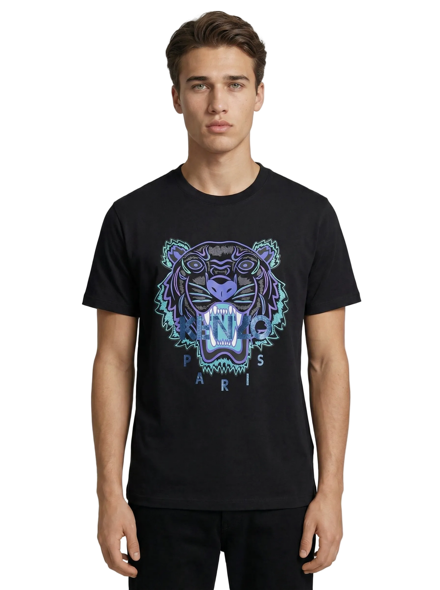 T-shirt Kenzo Tigre homme noir flocage bleu violet électrique streetwear