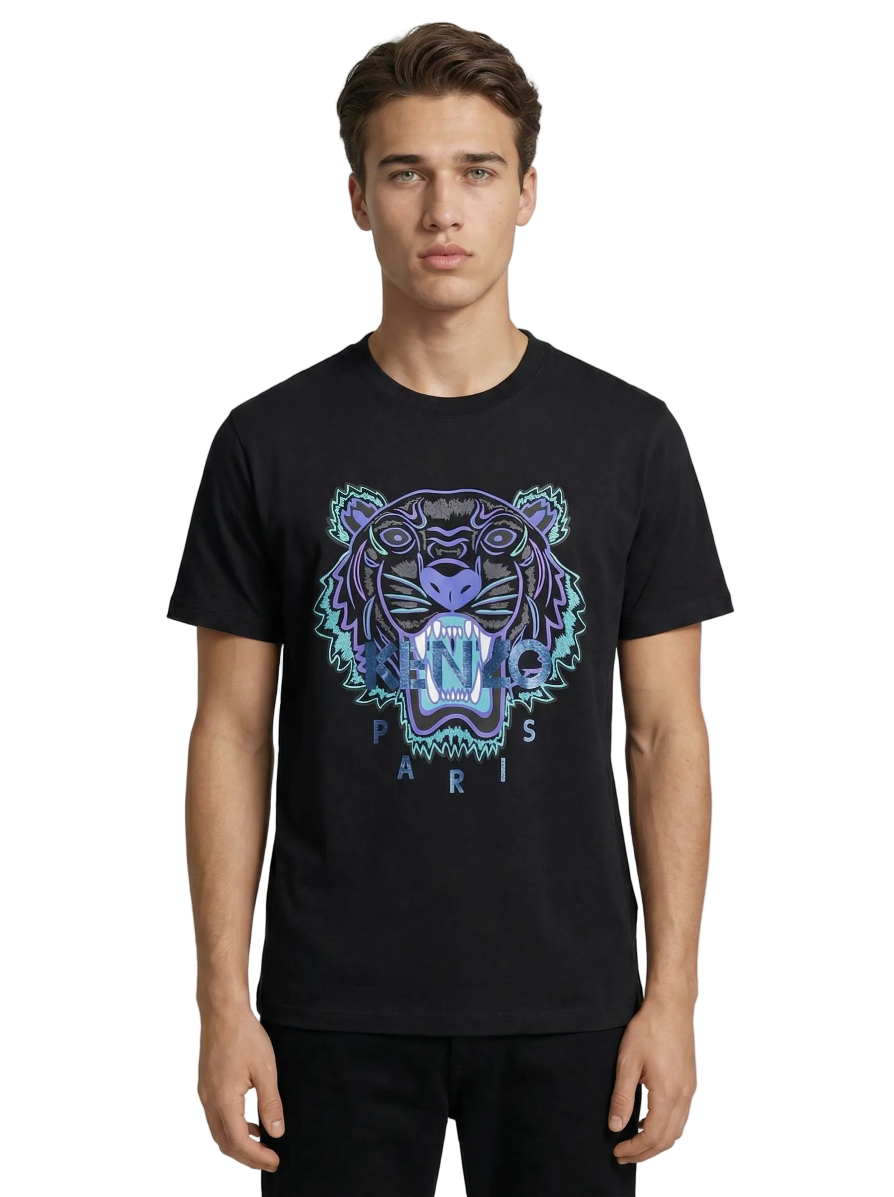 T-shirt Kenzo Tigre homme noir flocage bleu violet électrique streetwear