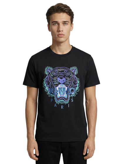 T-shirt Kenzo Tigre homme noir flocage bleu violet électrique streetwear