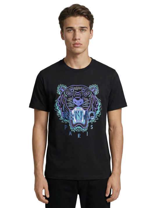 T-shirt Kenzo Tigre homme noir flocage bleu violet électrique streetwear