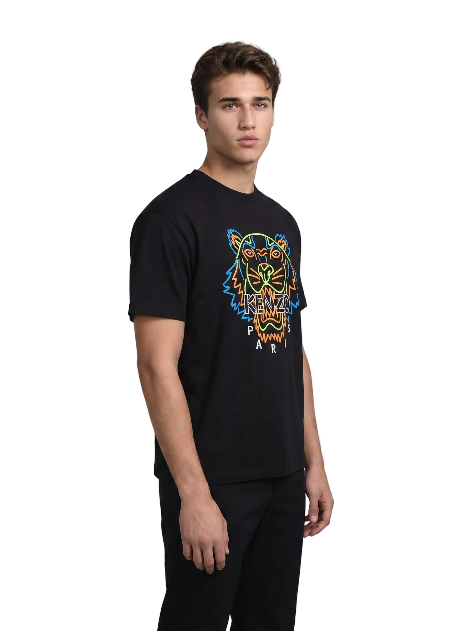 T-shirt Kenzo Tigre homme détail motif tigre fluorescent orange jaune bleu