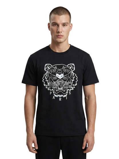T-shirt Kenzo Tigre homme noir flocage blanc logo argenté métallisé premium