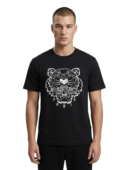 T-shirt Kenzo Tigre homme noir flocage blanc logo argenté métallisé premium