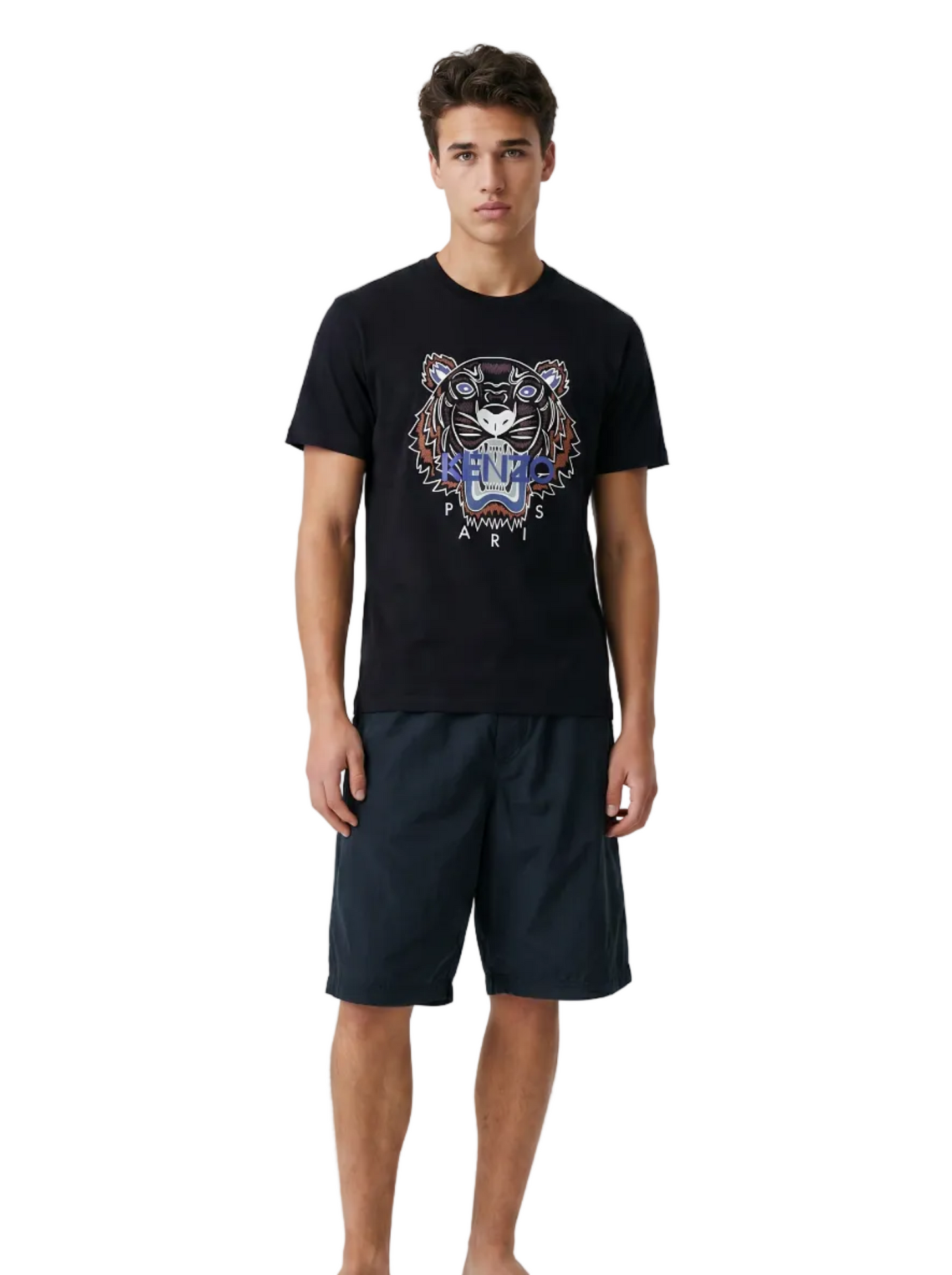 T-shirt Kenzo Tigre homme vue dos motif tigre brun fauve bleu profond 100% coton