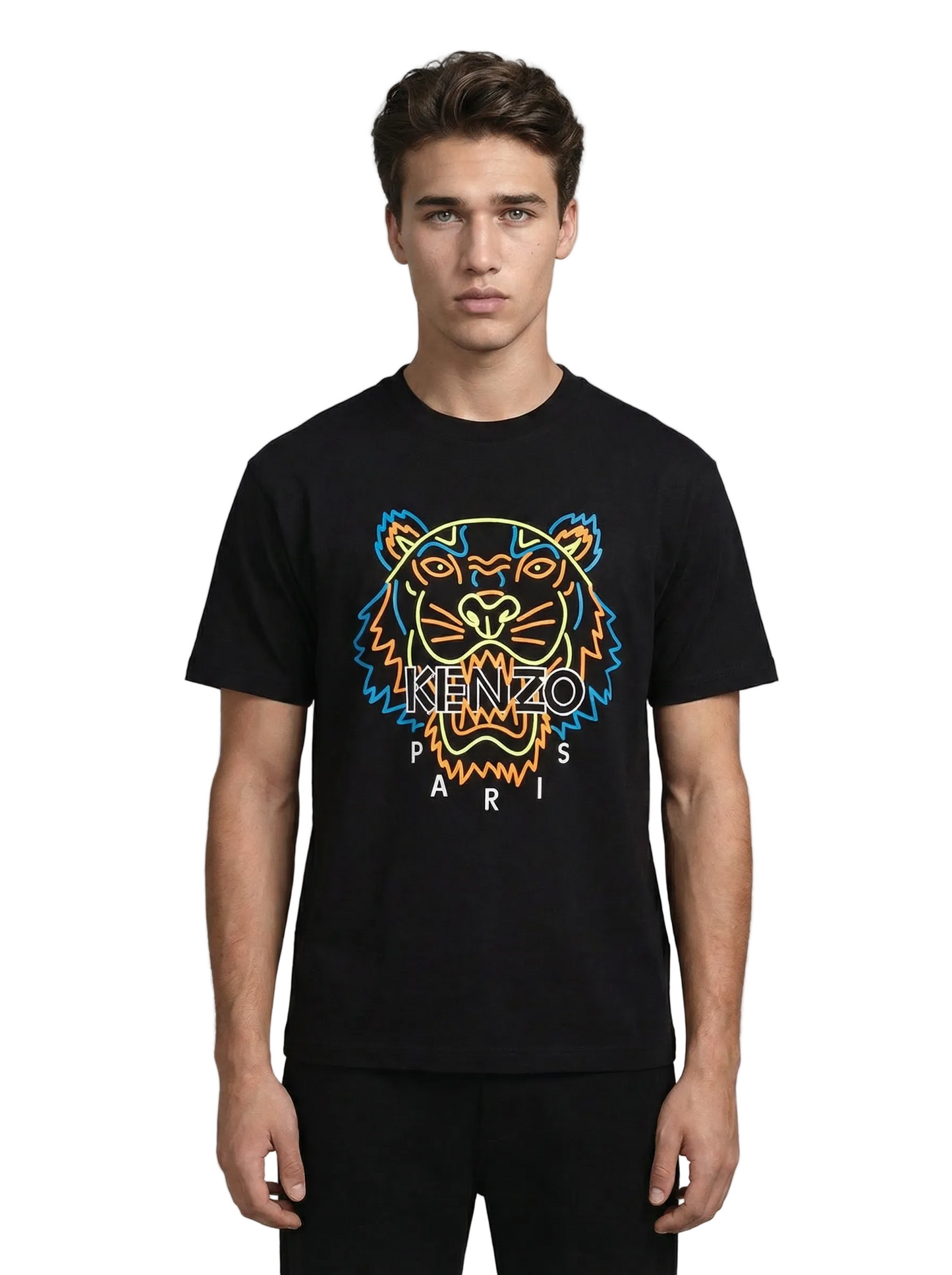T-shirt Kenzo Tigre homme noir flocage multicolore orange bleu jaune fluorescent
