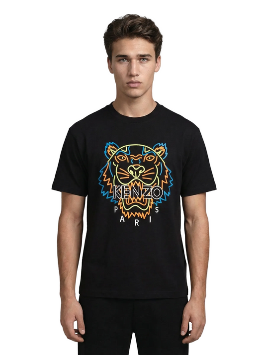 T-shirt Kenzo Tigre homme noir flocage multicolore orange bleu jaune fluorescent